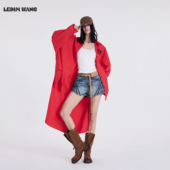 防晒衬衫 LEDIM 红色长袖 薄款 WANG印花拖尾长款 衬衣女2026春夏新款