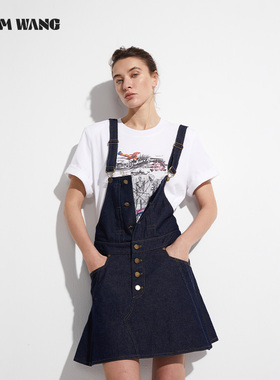 LEDIM WANG背带牛仔连衣裙女夏小众设计高级感2025新款深色短裙