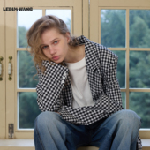 黑白格纹气质高级阔版 LEDIM WANG学院风休闲西服外套女2026春新款