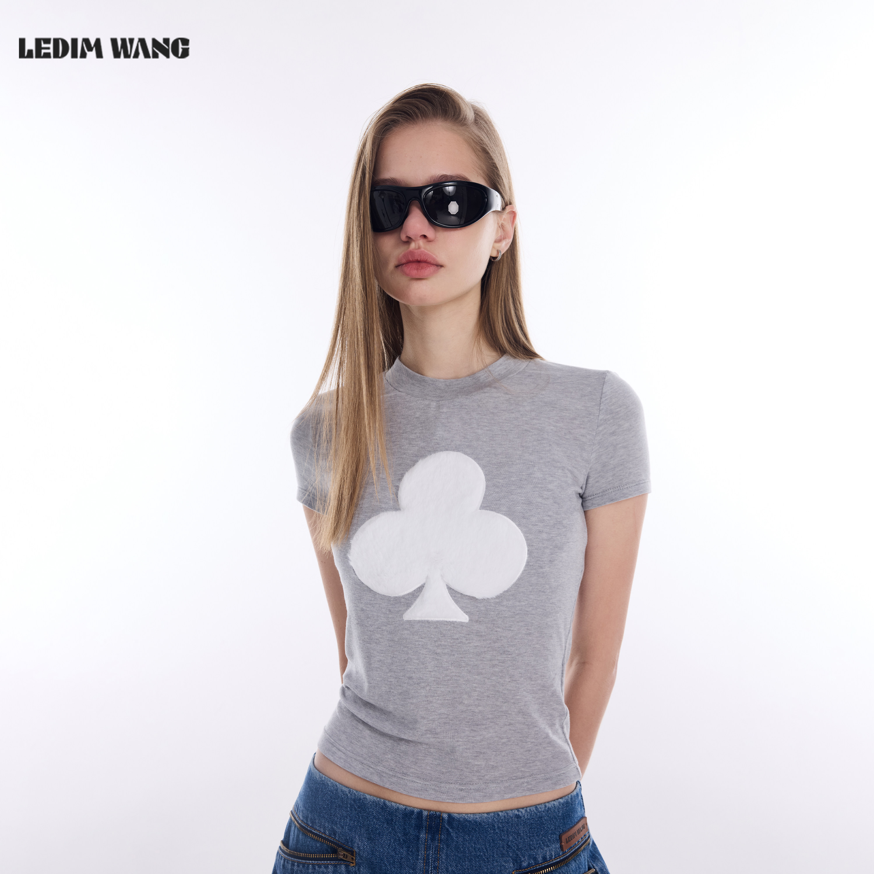 LEDIM WANG毛绒短袖T恤女2026春新款灰色修身弹力莱赛尔羊毛上衣,女装/女士精品,T恤,淘宝优惠券,粉丝福利购,淘宝优惠卷