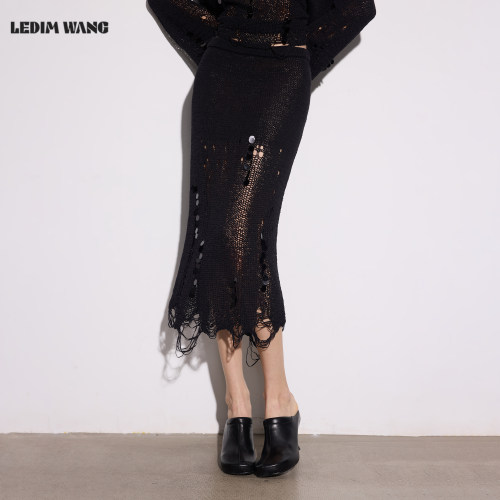 LEDIMWANG破洞慵懒针织半身裙