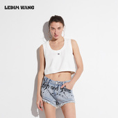 WANG 红标系列 白色短背心女外穿U领高腰上衣春夏季 LEDIM 新款