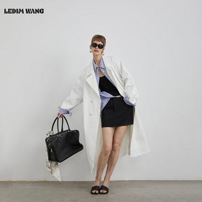 【明星同款】LEDIM WANG高智假两件白色长款风衣外套女2025秋新款