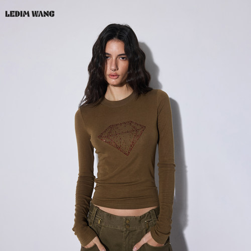 LEDIMWANG绵羊毛烫钻毛针织衫女