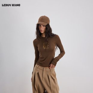 内搭打底衫 LEDIM 修身 女25秋冬新款 棕色上衣 WANG雪境小马毛针织衫