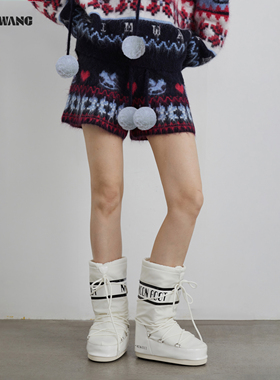 LEDIM WANG圣诞穿搭小马费尔岛休闲裤女25秋冬新款礼物藏蓝色短裤