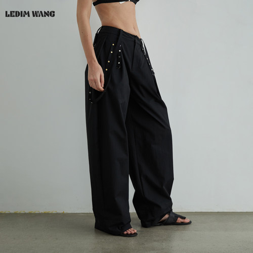 LEDIMWANG铆钉背带休闲裤长裤女