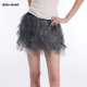 LEDIM 灰色短裙 A摆修身 WANG撞色松紧腰羽毛半身裙女2026春季 新款