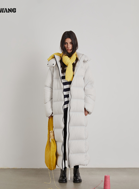 LEDIM WANG白标/泡芙鹅绒长款羽绒服女25秋冬象牙灰保暖百搭外套