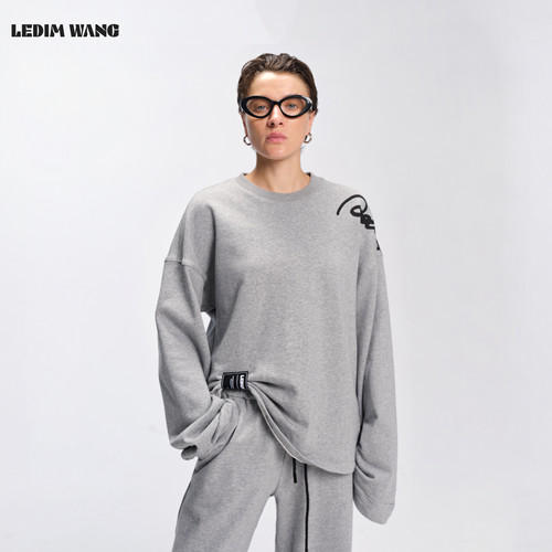 LEDIMWANG撞色字母印花褶皱卫衣