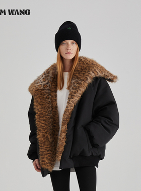【明星同款】LEDIM WANG虎纹环保皮草棉服女冬巴恩风外套正反两穿