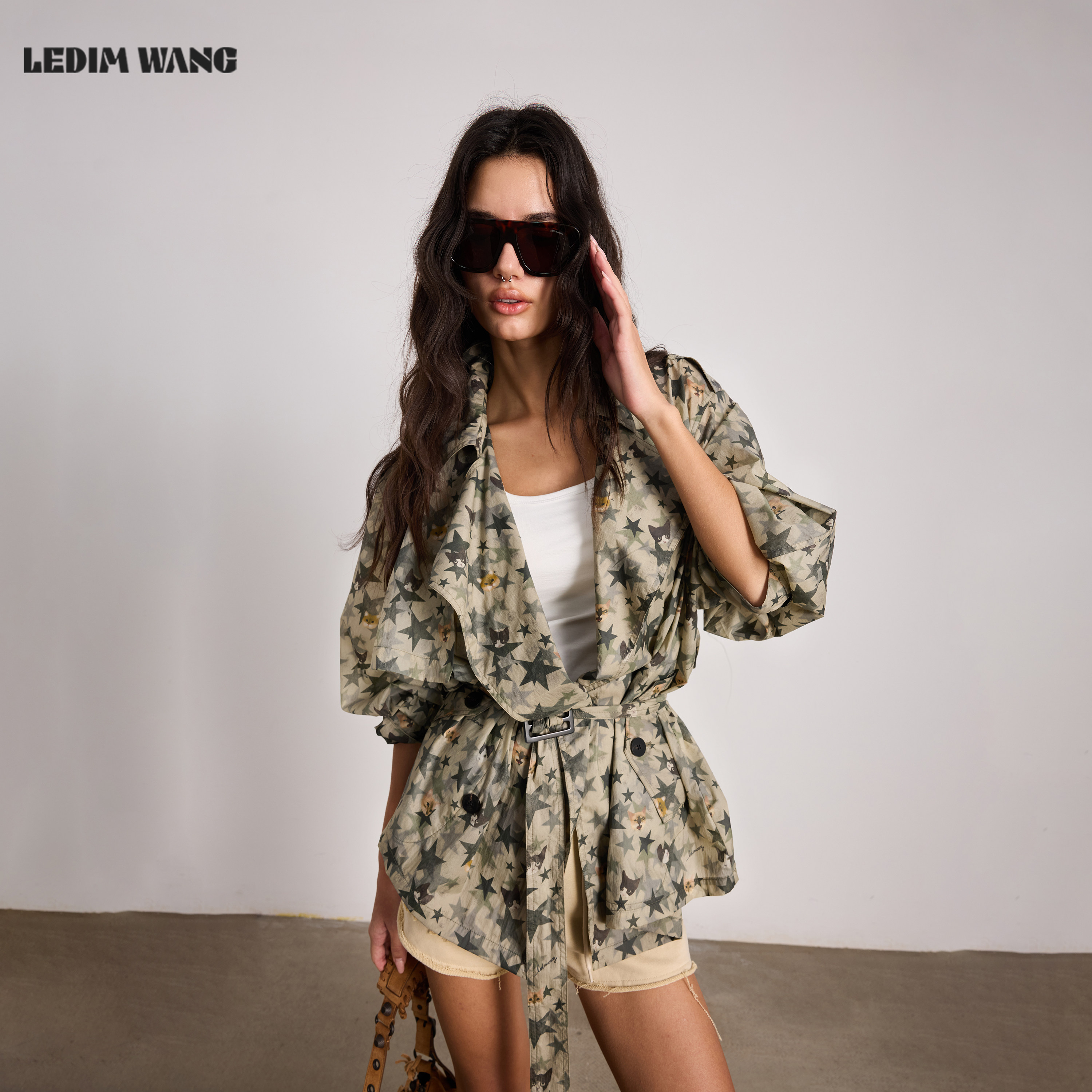 LEDIM WANG迷彩印花防晒风衣外套女26夏季新款短款UPF50+26夏新款
