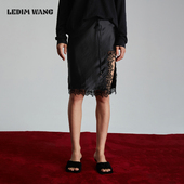 黑色蕾丝短裙 WANG醋酸开叉半身裙女春夏新款 明星同款 LEDIM