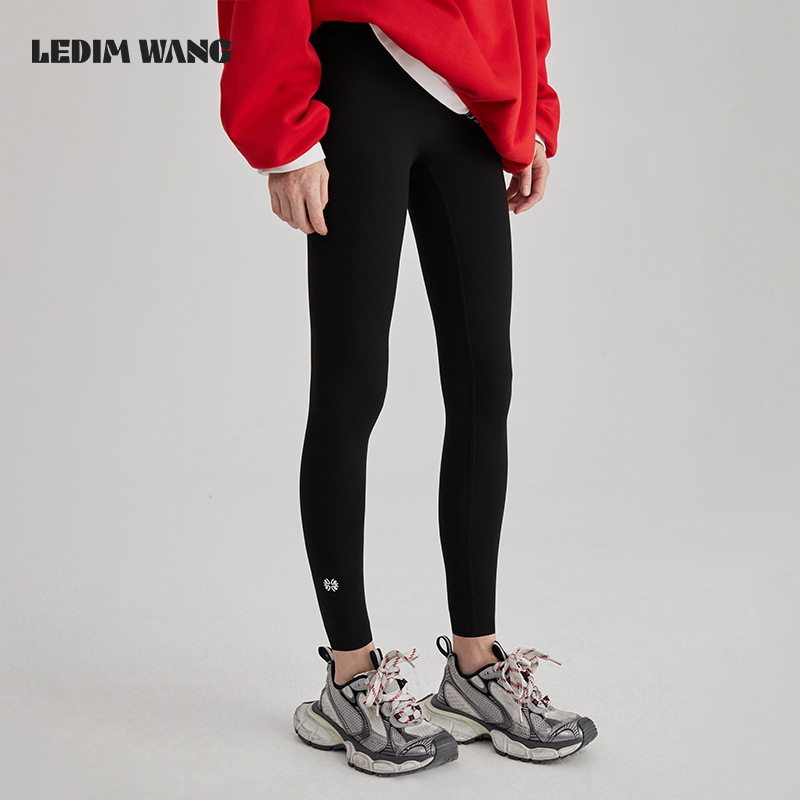 LEDIM WANG撞色印花鲨鱼裤女新款紧身弹力收腹显瘦光腿打底裤外穿