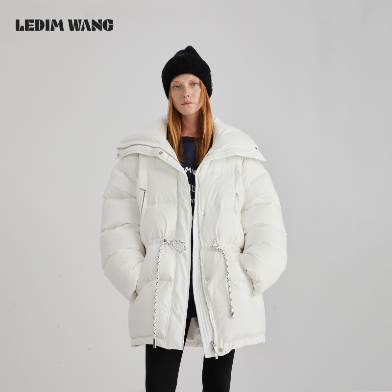 LEDIM WANG山系翻领抽绳羽绒服女2024冬季新款白鸭绒慵懒风氛围感