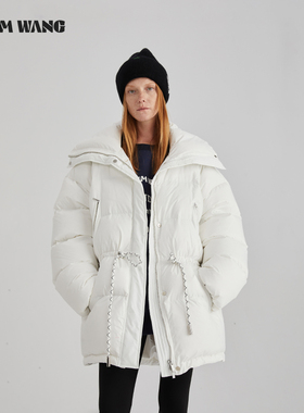LEDIM WANG山系翻领抽绳羽绒服女2024冬季新款白鸭绒慵懒风氛围感
