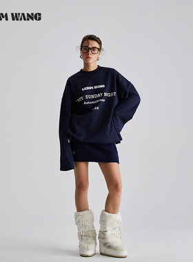 【明星同款】LEDIM WANG绒感字母长袖T恤女秋冬新款纯棉休闲宽松