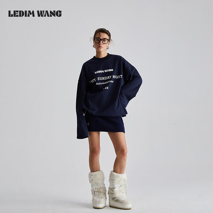【明星同款】LEDIM WANG绒感字母长袖T恤女秋冬新款纯棉休闲宽松