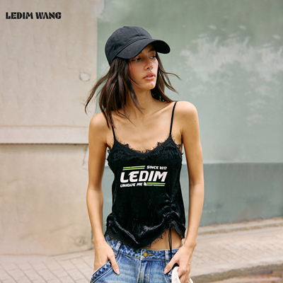 LEDIMWANG黑色丝绒吊带背心女