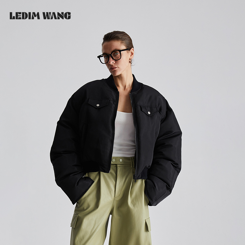 LEDIM WANG棒球流光短款羽绒服女2024冬季新款高级感夹克舒适保暖