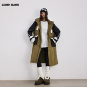 军绿色长款 LEDIM WANG山系羽绒服三拼色白鹅绒外套女2025秋冬新款