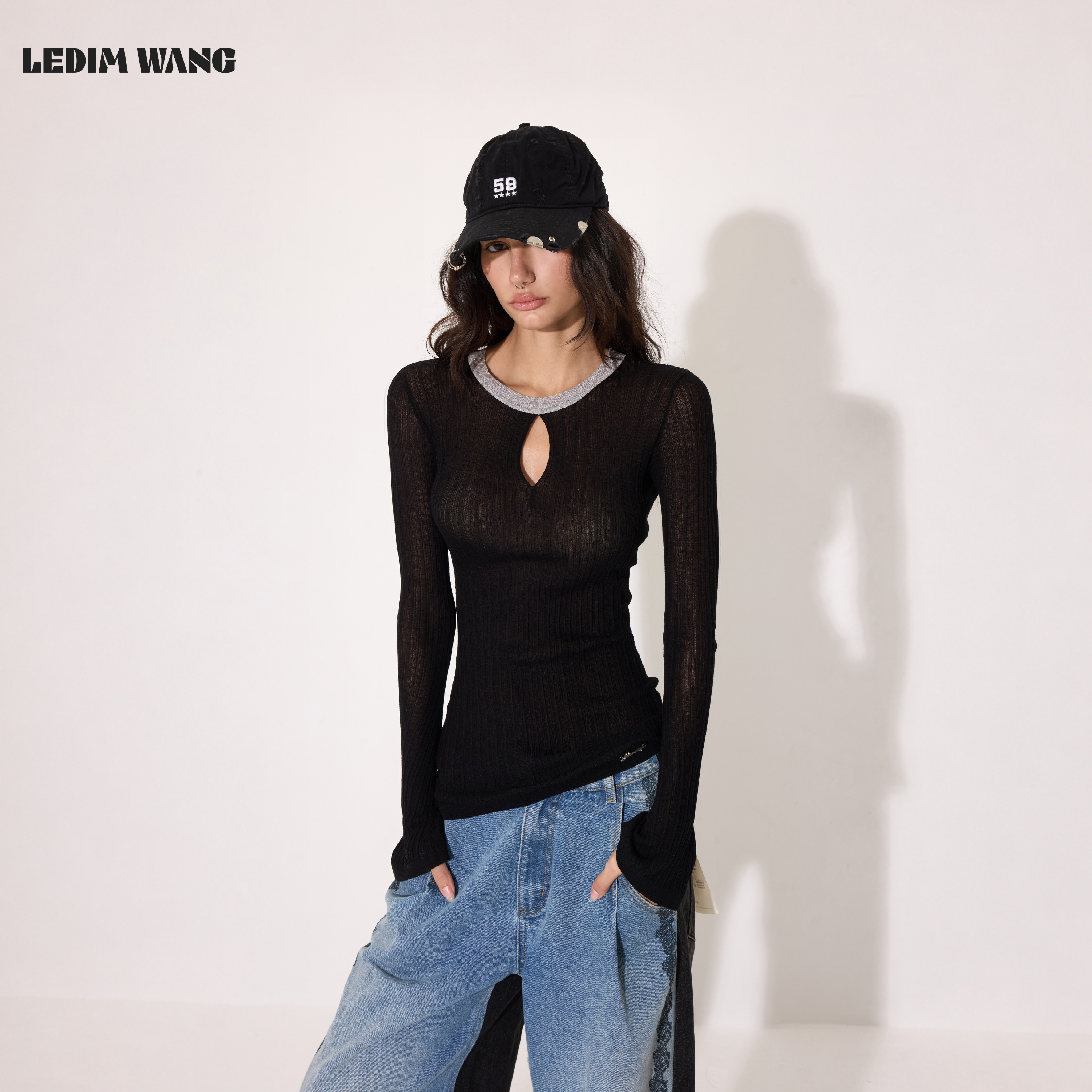 LEDIMWANG设计感微透毛针织衫女图片