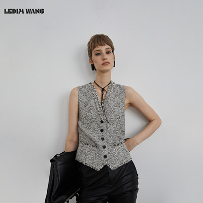 LEDIMWANG拉毛编织感粗呢马甲