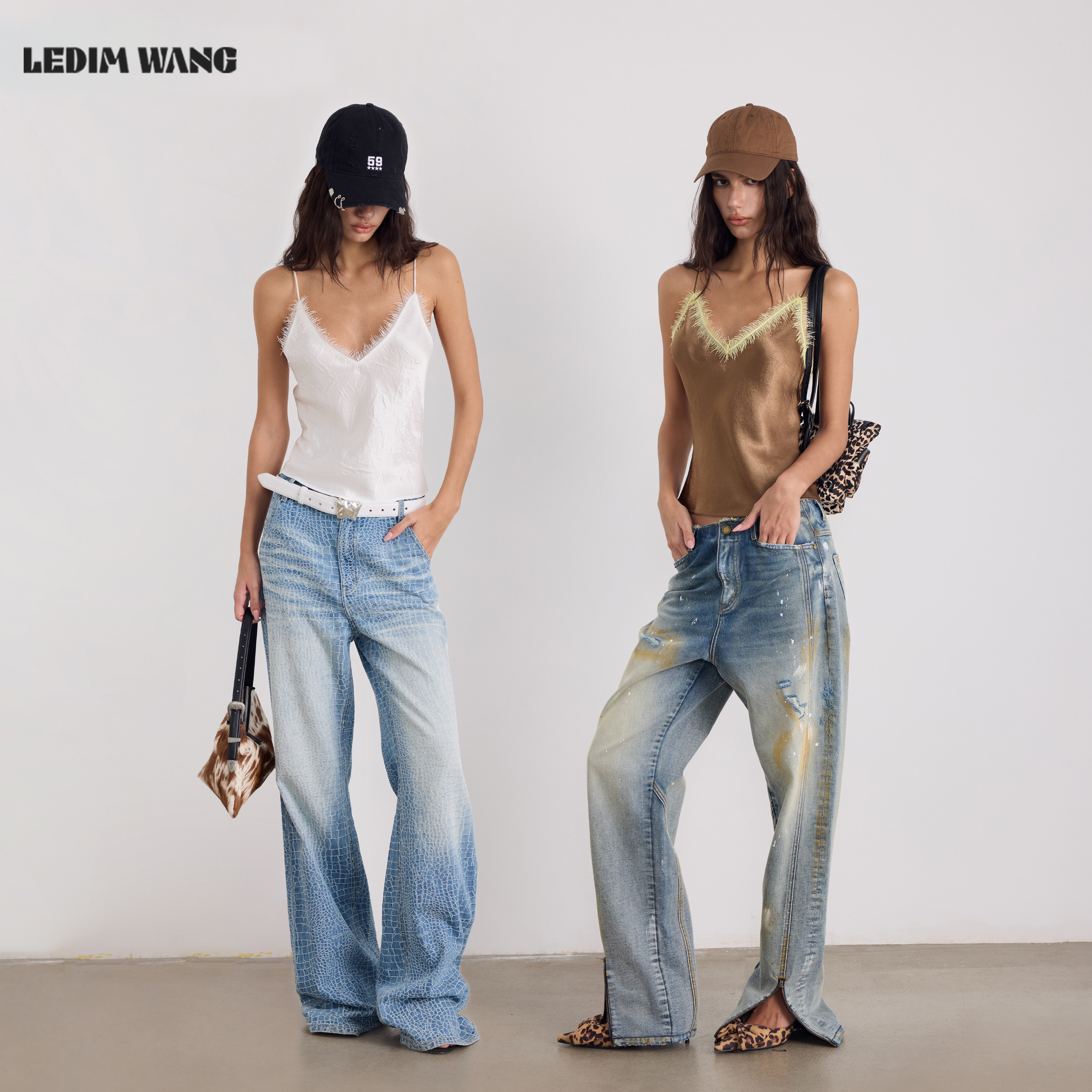 LEDIM WANG法式深V醋酸凉感吊带背心内搭女金棕色显瘦26夏新款