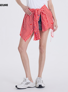 LEDIM WANG红格子屁帘女一片式叠穿搭片撞色半身裙配饰2026春新款