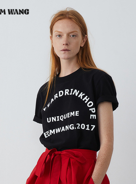 LEDIM WANG百搭字母印花T恤2024春夏新款小众设计高级感短袖女