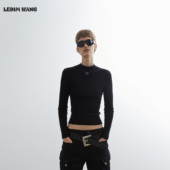 打底衫 LEDIM 黑色长袖 内搭修身 WANG黑标烫钻羊毛针织衫 女25冬新款