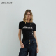 LEDIM 黑色直筒上衣 T恤女25秋新款 WANG白标 晕染字母印花针织修身