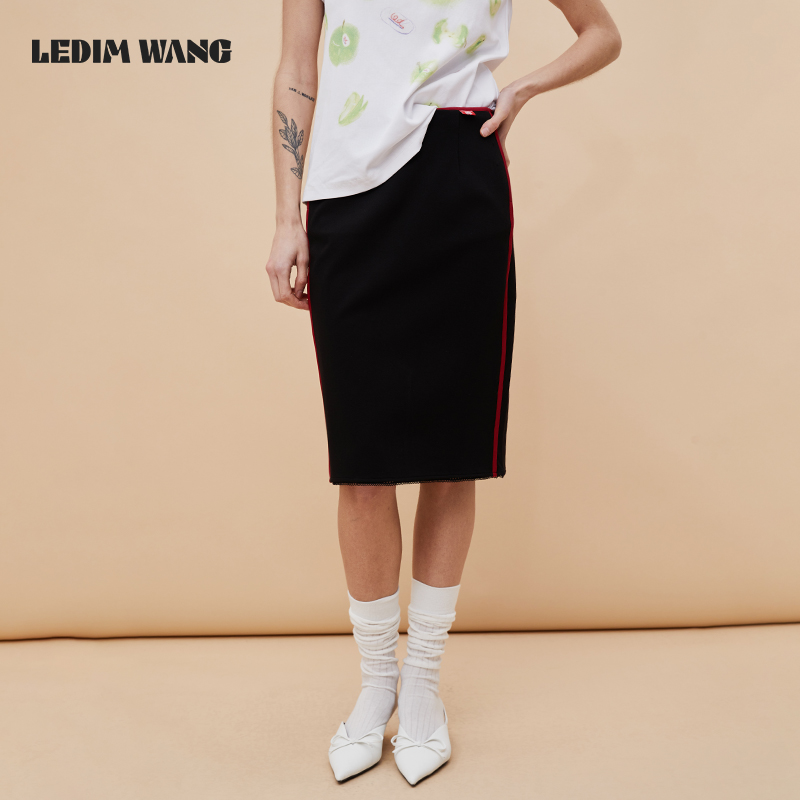 LEDIMWANG弹力撞色直筒半裙