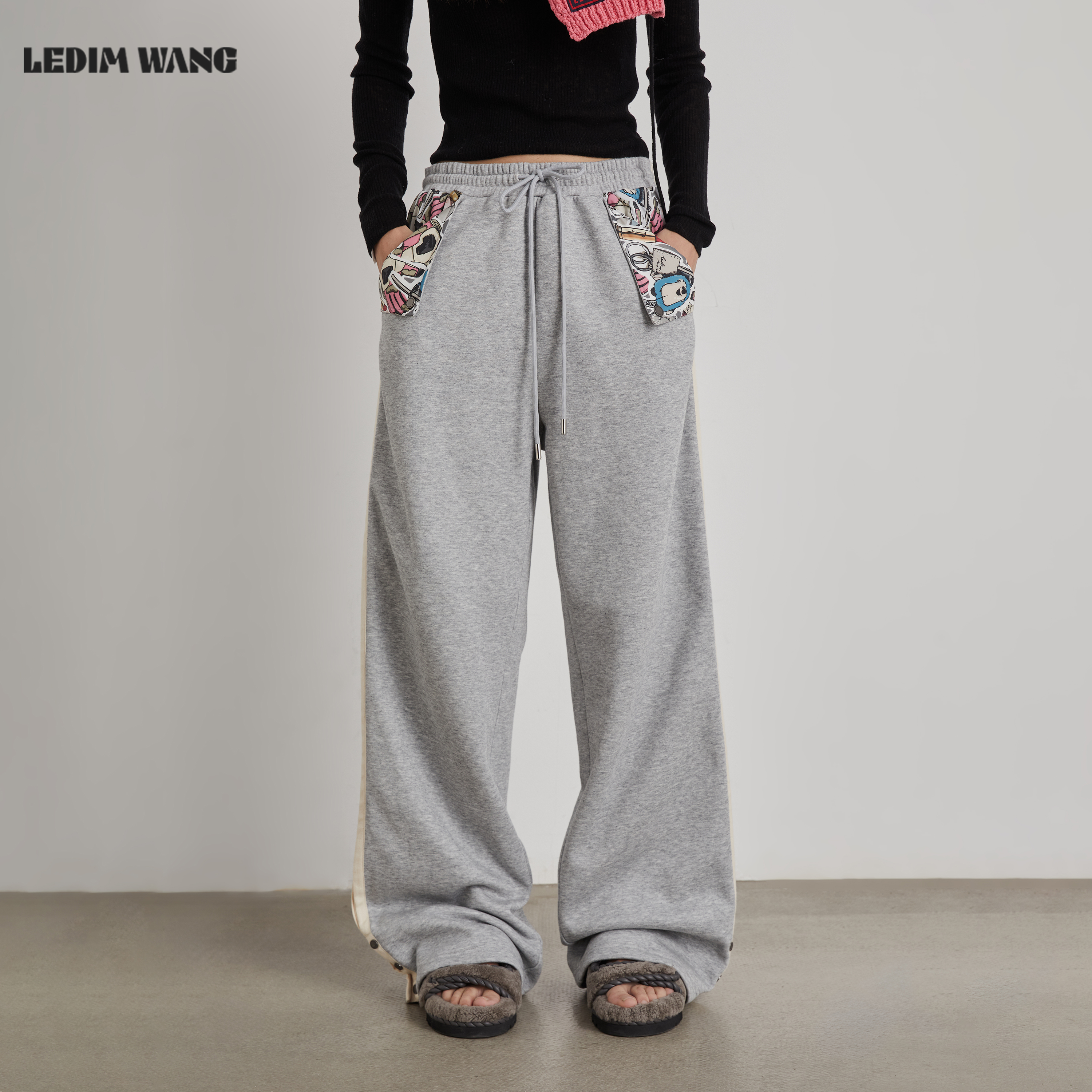 LEDIMWANG印花抽绳绒感卫裤