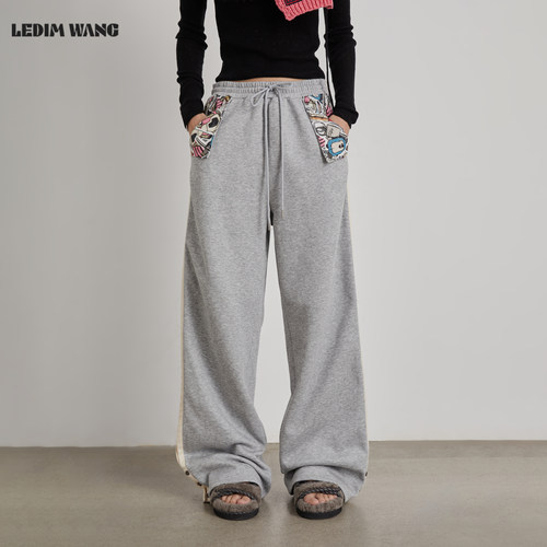 LEDIMWANG印花抽绳绒感卫裤