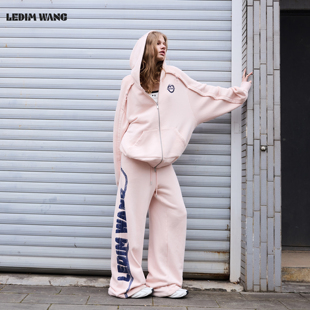 LEDIM WANG连帽开衫外套时尚套装女款2026春季新款粉色卫衣/卫裤