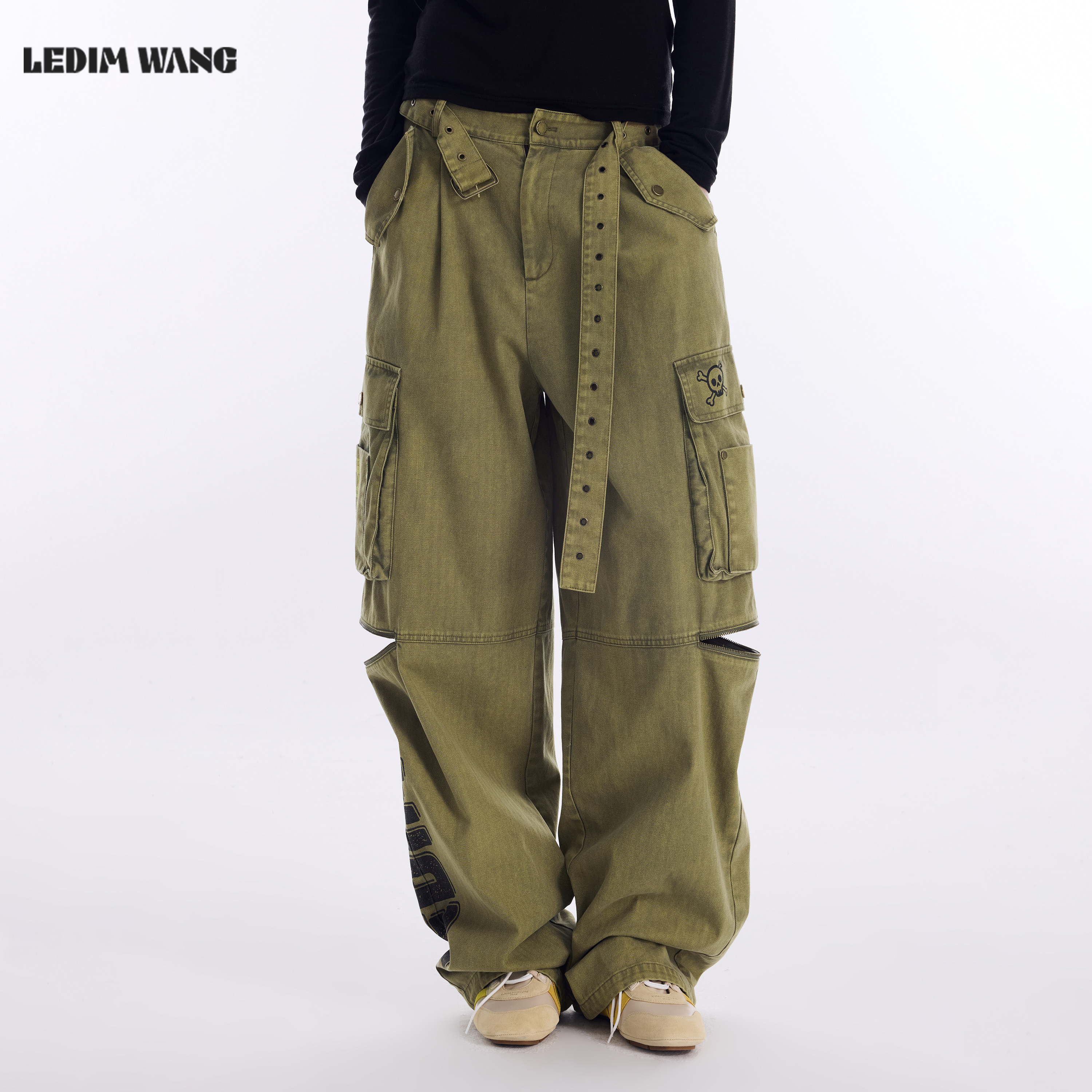 【明星同款】LEDIM WANG复古印花休闲裤女26春新款宽松阔腿工装裤