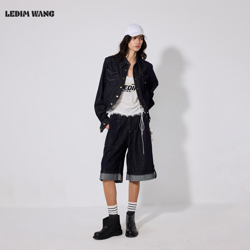 LEDIMWANG复古明线牛仔衬衫套装