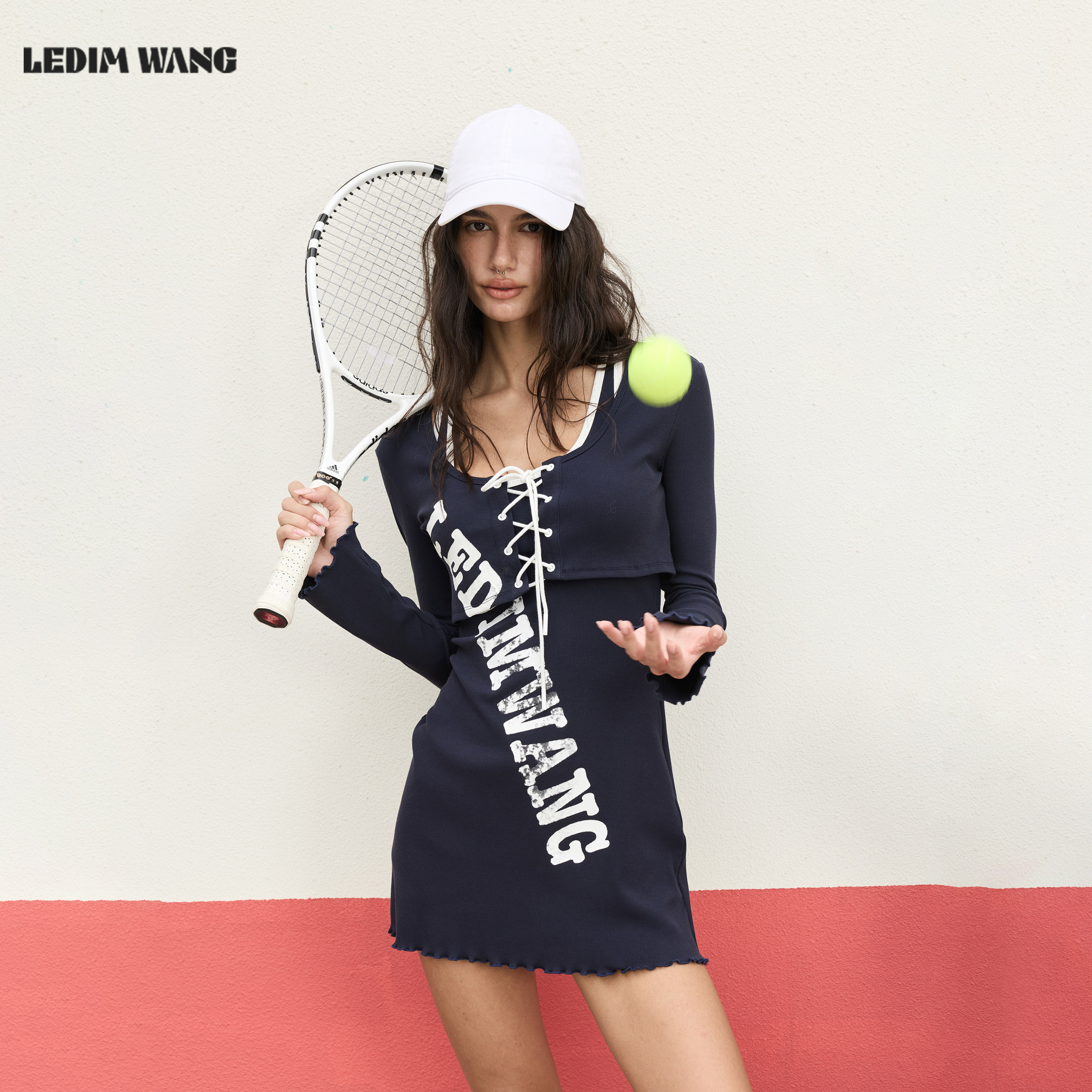 LEDIM WANG美式运动背心连衣裙开衫套装女两件套修身短裙26夏新款