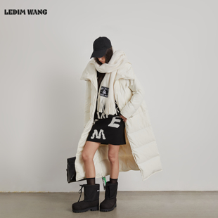 【明星同款】LEDIM WANG白鹅绒羽绒服纯白长款女保暖外套25冬新款
