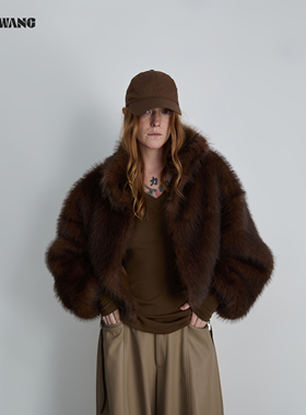 LEDIM WANG暖棕色短款仿毛皮草外套女25秋冬新款修身保暖设计感