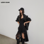 黑色长裙 LEDIM 明星同款 WANG拼贴蕾丝吊带连衣裙女25秋冬新款