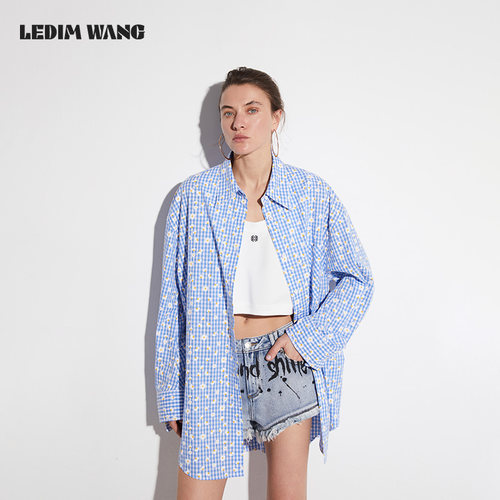 LEDIMWANG雏菊格纹阔版衬衣