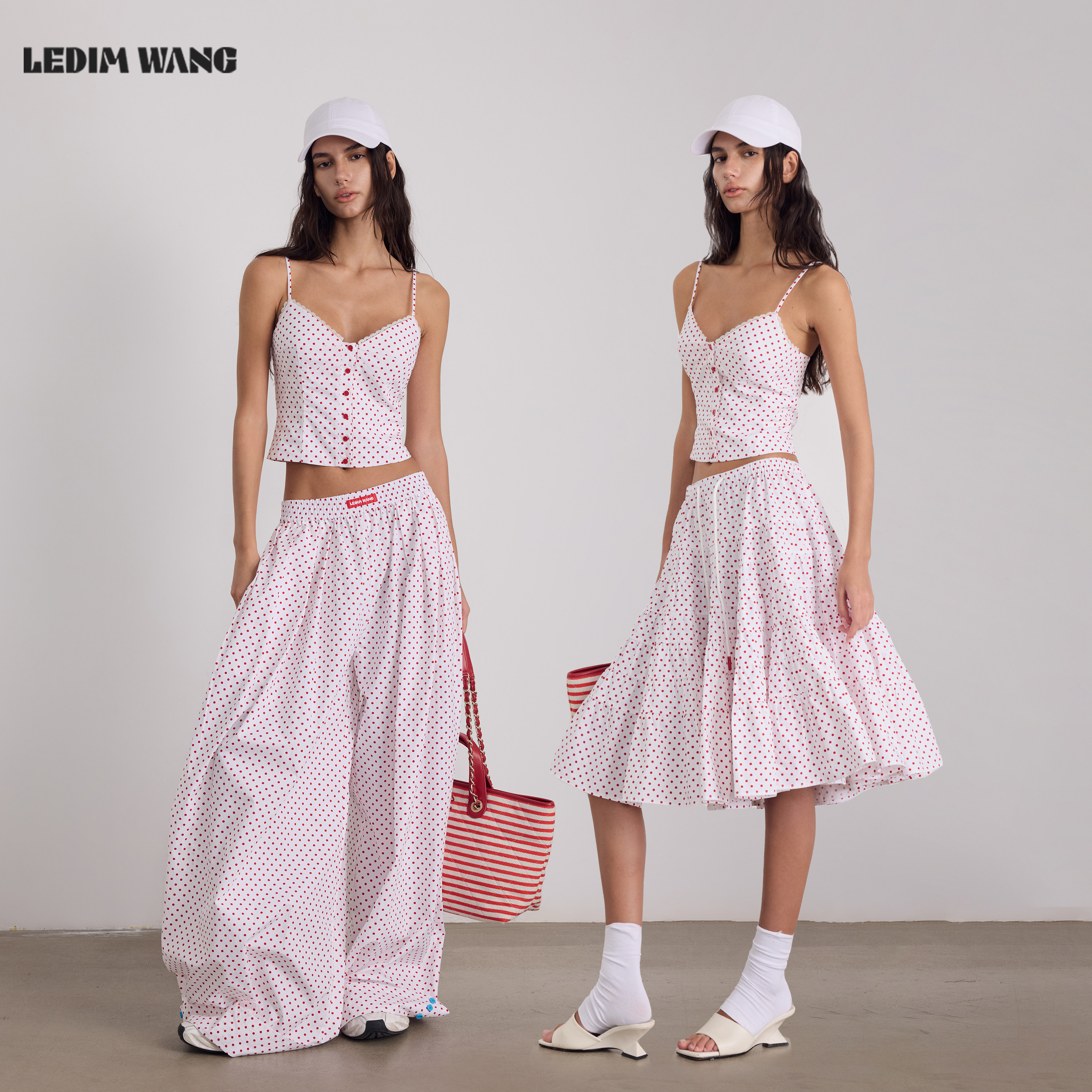 【金靖同款】LEDIM WANG复古波点套装吊带背心半裙休闲裤26夏新款