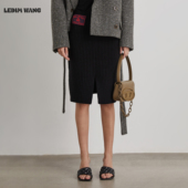 粗针针织直筒半身裙女25秋冬新款 LEDIM WANG黑标 开叉肌理感中裙