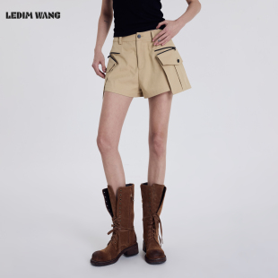 慵懒A摆休闲短裤 女2026春夏新款 WANG卡其色莱赛尔休闲裤 LEDIM
