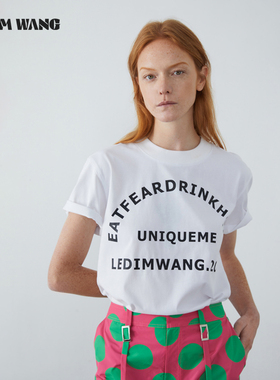 LEDIM WANG字母短袖印花T恤女设计师原创夏季新款白色百搭上衣