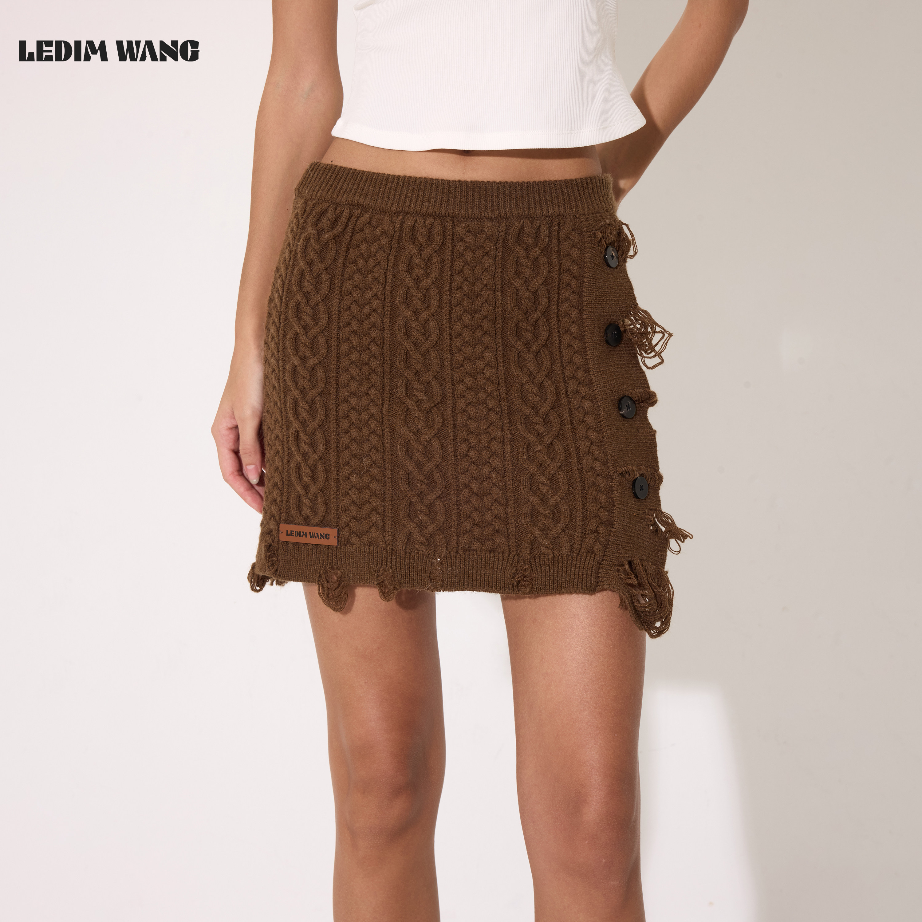 LEDIMWANG流苏毛边针织半身裙女图片