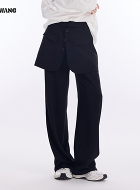 LEDIM WANG高智感搭片西裤2026春季新款黑色直筒通勤百搭休闲长裤