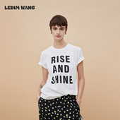 休闲百搭圆领白色短袖 LEDIM WANG纯棉字母印花T恤女休闲基础款